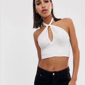 White halter crop top with keyhole